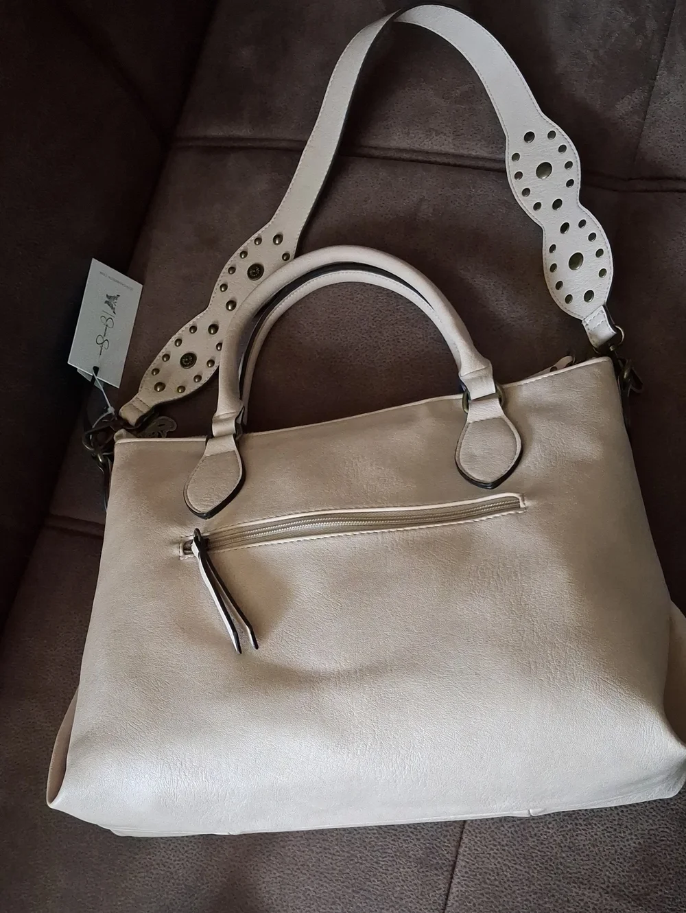 Jessica Simpson Beige Women's Faux Leather Tote Bag with Decorative Buckles